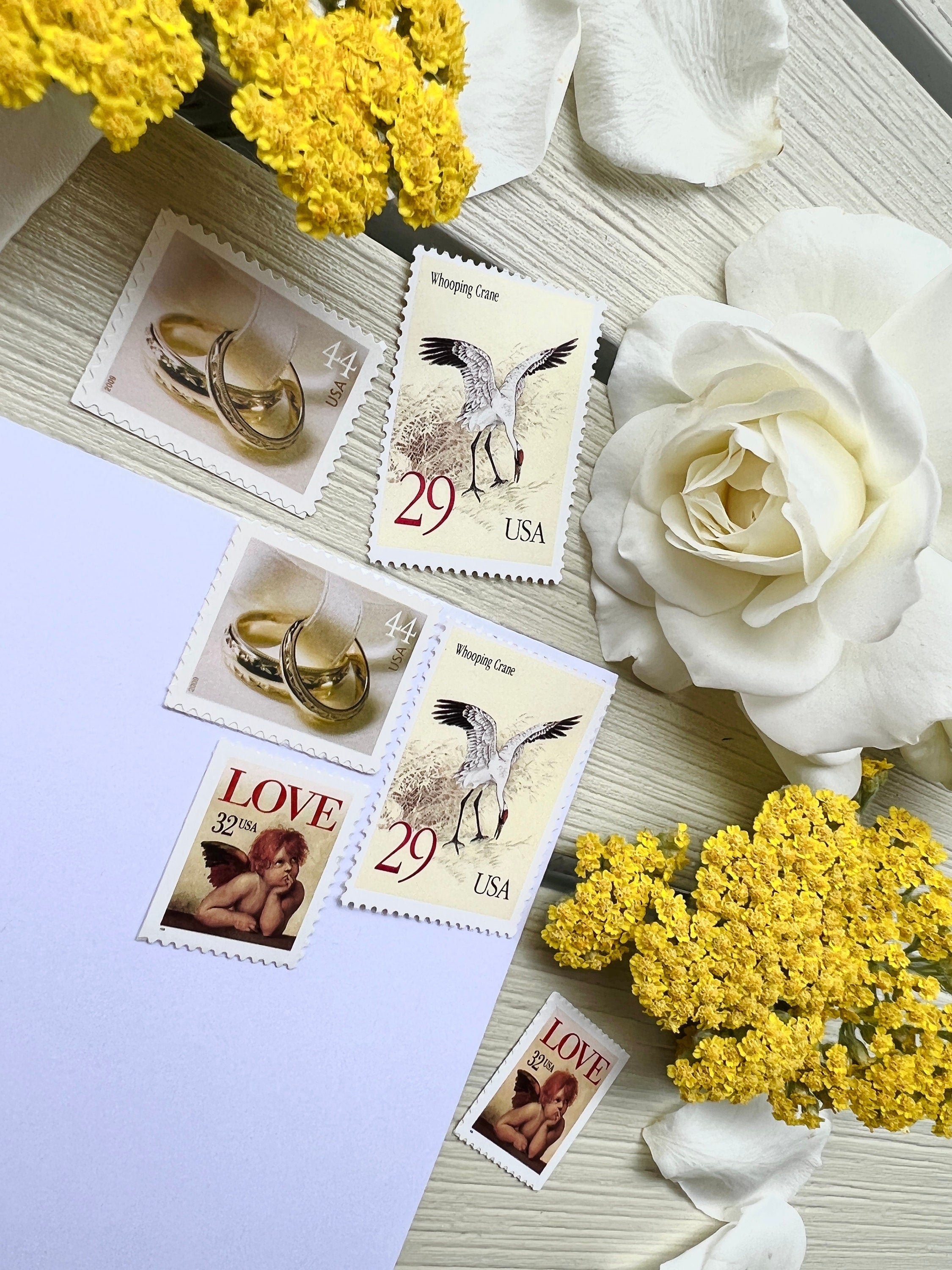 Neutral Wedding Postage - Vintage Curated Set - Gold & White USPS Stamps